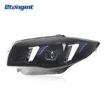 Fits 2004-2011 BMW 1 Series E87. Retrofit original headlights to fangs style assembly with dual-color LED daytime running lights and projector lenses