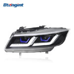 Fits 2005-2012 BMW 3 Series E90. This upgraded headlight assembly features LED daytime running lights, sequential turn signals and projector lenses.