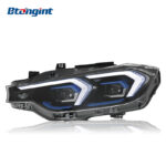 Fits 2013-2018 BMW 3 Series F30, Headlight Assembly with LED Blue Trim Lens, DRL & Sequential Turn Signal