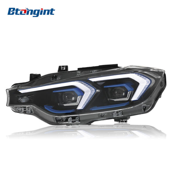 Fits 2013-2018 BMW 3 Series F30, Headlight Assembly with LED Blue Trim Lens, DRL & Sequential Turn Signal
