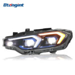 Fits 2013-2018 BMW 3 Series F30, Headlight Assembly with LED Blue Trim Lens, DRL & Sequential Turn Signal