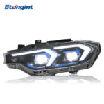 Fits 2013-2018 BMW 3 Series F30, Headlight Assembly with LED Blue Trim Lens, DRL & Sequential Turn Signal