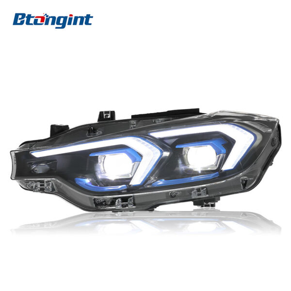 Fits 2013-2018 BMW 3 Series F30, Headlight Assembly with LED Blue Trim Lens, DRL & Sequential Turn Signal