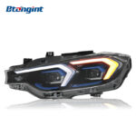 Fits 2013-2018 BMW 3 Series F30, Headlight Assembly with LED Blue Trim Lens, DRL & Sequential Turn Signal