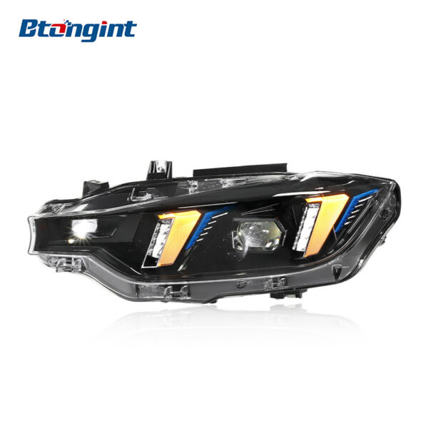 Fits 2013-2018 BMW 3 Series F30, Fang Style Headlight Assembly with LED DRL, Turn Signal & Projector Lens