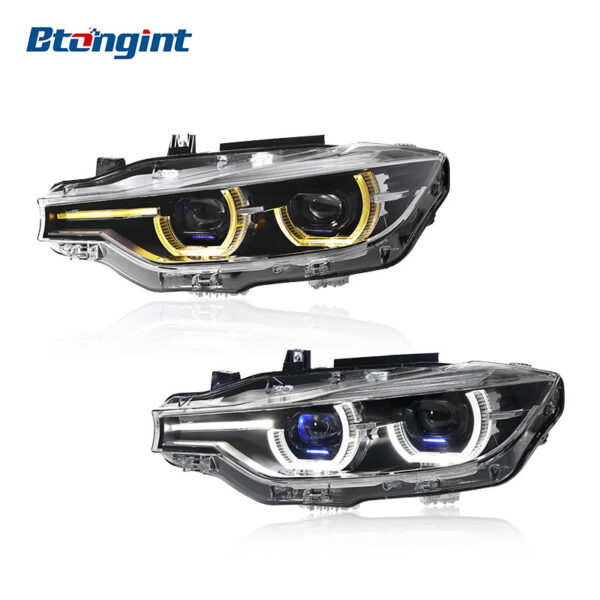 Fits 2013-2018 BMW 3 Series F30, Retrofit Headlight Assembly with Projector Lens, LED Spoon DRL, Turn Signal & Laser Light