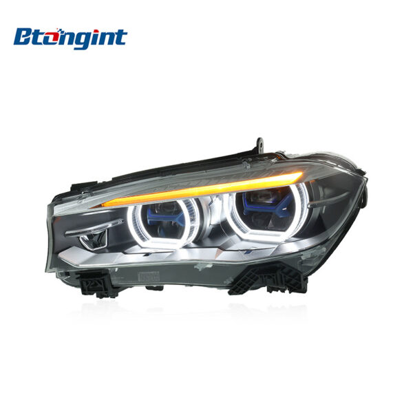 Fits 2014-2018 BMW X5 F15, Headlight Assembly with Blue Frame, LED Lens, DRL & Turn Signal