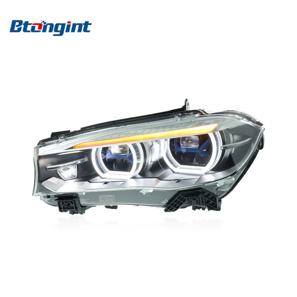 Fits 2014-2018 BMW X5 F15, Headlight Assembly with Blue Frame, LED Lens, DRL & Turn Signal