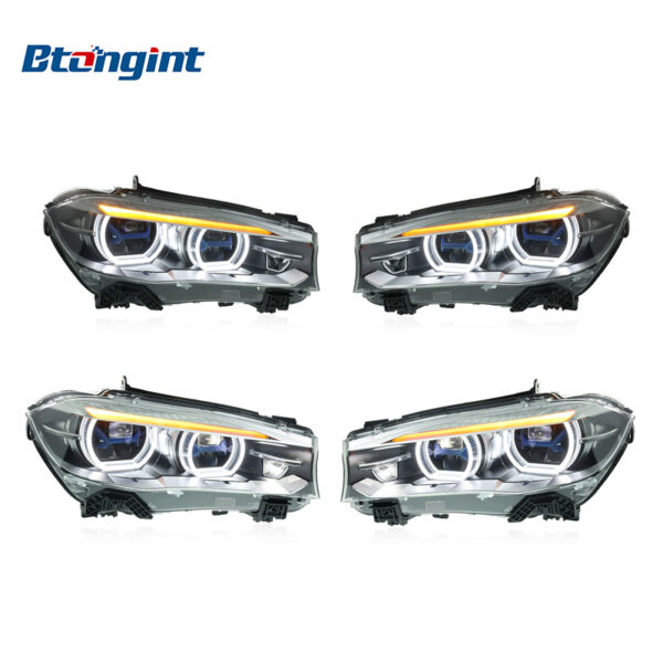 Fits 2014-2018 BMW X5 F15, Headlight Assembly with Blue Frame, LED Lens, DRL & Turn Signal