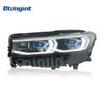 Fits 2016-2018 BMW 7 Series G12, New Style Headlight Assembly with Blue Trim, LED Projector Lenses, DRL and Turn Signals