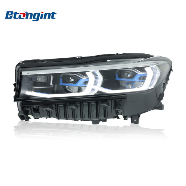 Fits 2016-2018 BMW 7 Series G12, New Style Headlight Assembly with Blue Trim, LED Projector Lenses, DRL and Turn Signals