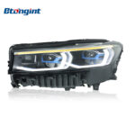 Fits 2016-2018 BMW 7 Series G12, New Style Headlight Assembly with Blue Trim, LED Projector Lenses, DRL and Turn Signals