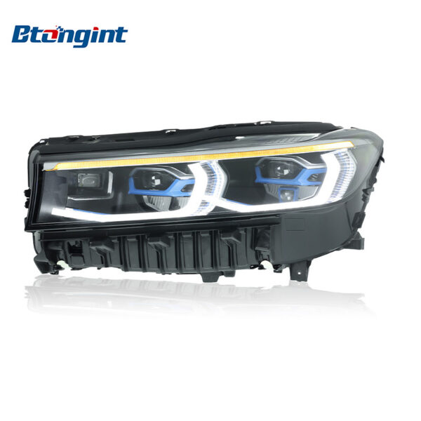 Fits 2016-2018 BMW 7 Series G12, New Style Headlight Assembly with Blue Trim, LED Projector Lenses, DRL and Turn Signals