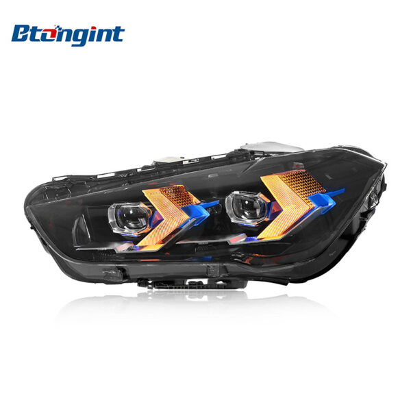 Retrofit Headlight Assembly for 2016-2022 BMW X1 F49, Equipped with Arrow-shaped LED Daytime Running Lights, LED Turn Signals and Projector Lens