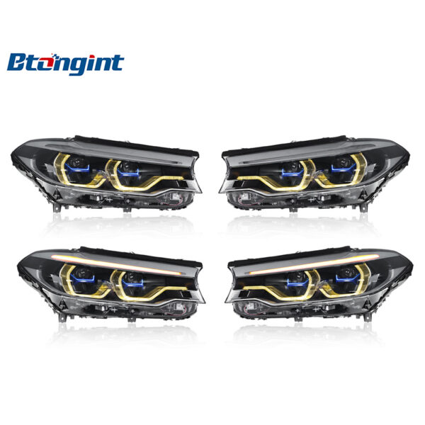 2018-2020 BMW 5 Series G30 Headlight Assembly, High-spec Upgrade with Blue Frame Dual-color LED Spoon DRL