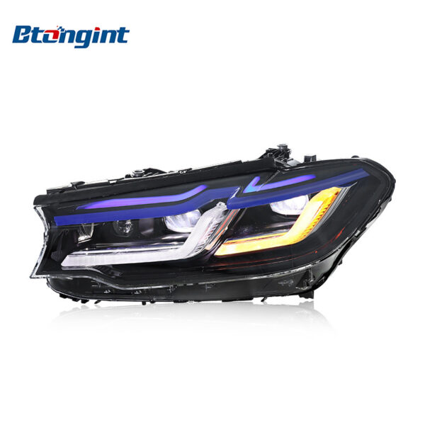 Thunder Style Headlight Assembly with Blue Eyebrow LED DRL, Turn Signal & Projector for 2018-2020 BMW 5 Series G30