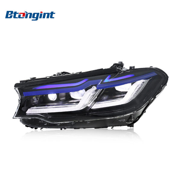 Thunder Style Headlight Assembly with Blue Eyebrow LED DRL, Turn Signal & Projector for 2018-2020 BMW 5 Series G30