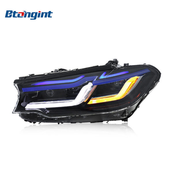 Thunder Style Headlight Assembly with Blue Eyebrow LED DRL, Turn Signal & Projector for 2018-2020 BMW 5 Series G30