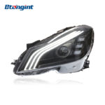 For 2011-2014 Mercedes-Benz C-Class W204 Headlight Assembly Retrofit, Maybach Style Triple-Strip LED Lens for C180
