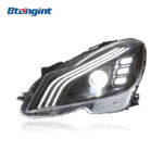 For 2011-2014 Mercedes-Benz C-Class W204 Headlight Assembly Retrofit, Maybach Style Triple-Strip LED Lens for C180