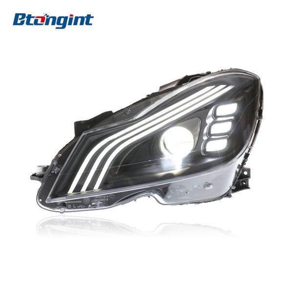For 2011-2014 Mercedes-Benz C-Class W204 Headlight Assembly Retrofit, Maybach Style Triple-Strip LED Lens for C180