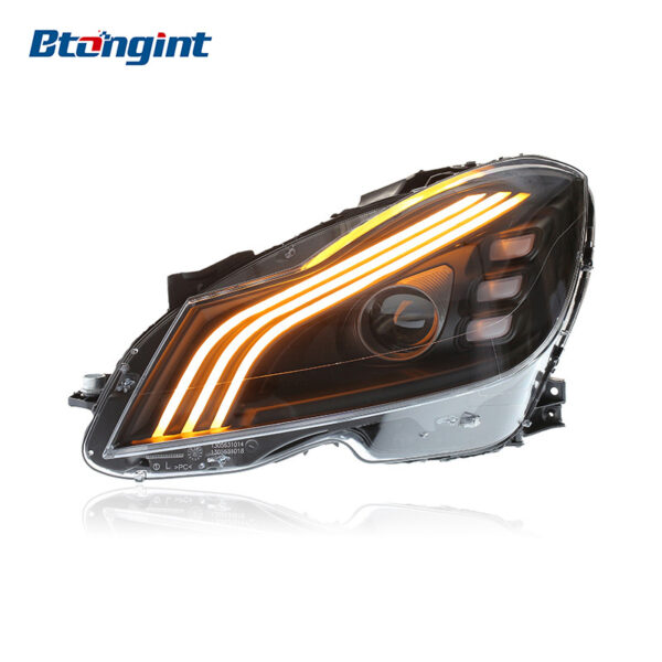 For 2011-2014 Mercedes-Benz C-Class W204 Headlight Assembly Retrofit, Maybach Style Triple-Strip LED Lens for C180