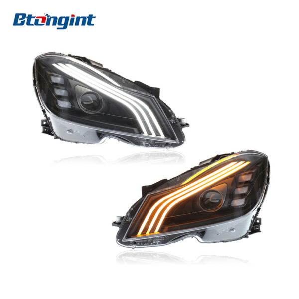 For 2011-2014 Mercedes-Benz C-Class W204 Headlight Assembly Retrofit, Maybach Style Triple-Strip LED Lens for C180