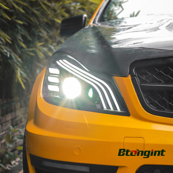 For 2011-2014 Mercedes-Benz C-Class W204 Headlight Assembly Retrofit, Maybach Style Triple-Strip LED Lens for C180