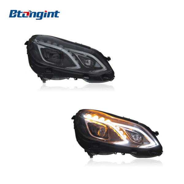 Modified Headlight Assembly for 2010-2015 Mercedes-Benz E-Class W212, Upgrade from Low Spec to High Spec with LED Daytime Running Lights, Turn Signals and Lenses