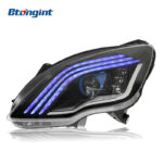 Modified Headlight Assembly for 2010-2017 Mercedes-Benz R-Class W251, Equipped with LED Lenses, LED Daytime Running Lights & Triple-Strip Sequential Turn Signals