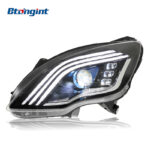 Modified Headlight Assembly for 2010-2017 Mercedes-Benz R-Class W251, Equipped with LED Lenses, LED Daytime Running Lights & Triple-Strip Sequential Turn Signals