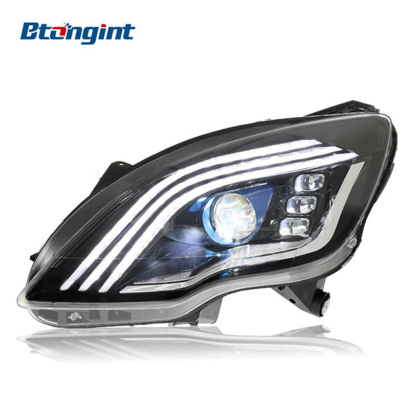 Modified Headlight Assembly for 2010-2017 Mercedes-Benz R-Class W251, Equipped with LED Lenses, LED Daytime Running Lights & Triple-Strip Sequential Turn Signals