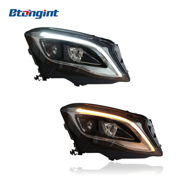 High-spec upgraded headlight assembly with LED daytime running lights, turn signals and projector lenses, compatible with Mercedes-Benz GLA 2015-2019