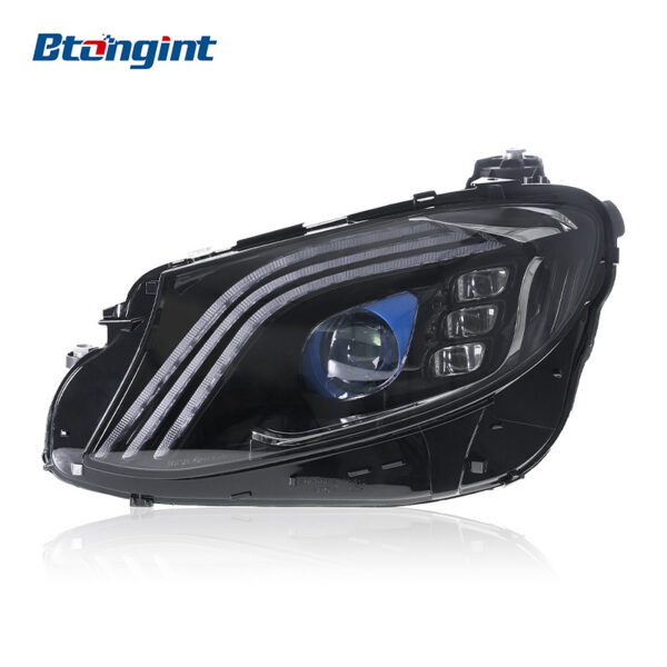 Compatible with 2016-2020 Mercedes-Benz E-Class W213, Maybach-style modified headlight assembly with LED daytime running lights and sequential turn signals