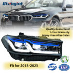 Fits 2018-2023 BMW 5 Series G30, retrofit original headlights to M5 Competition style blue eyebrow premium LED laser headlights.