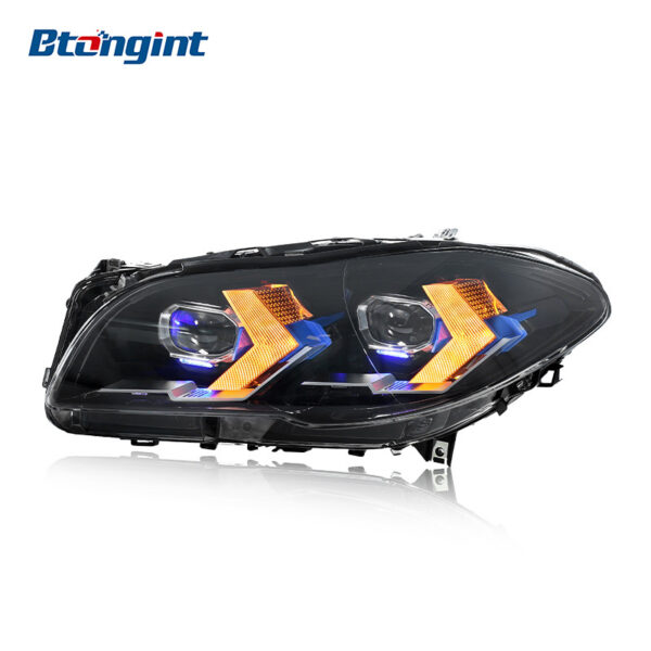 For BMW 5 Series F10 (2011-2017) Headlight Assembly Retrofit, New LED Daytime Running Light + Turn Signal + Bi-Xenon Projector Lens
