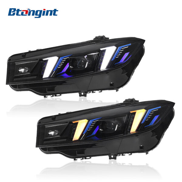 Modified Fangs-Style Headlight Assembly with Dual-Color LED DRL & Laser Lenses for 2023–2024 BMW 3 Series G20