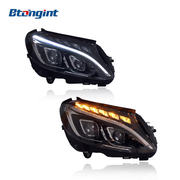 Low-to-High Spec Upgrade Headlight Assembly with Light Guide DRL & LED Bi-Xenon Lenses for Mercedes-Benz GLA (2015-2019 Models)