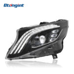 Suitable for Mercedes-Benz Vito W447 2016-2023, modified headlight assembly with LED projector lenses and triple-stripe sequential DRL.