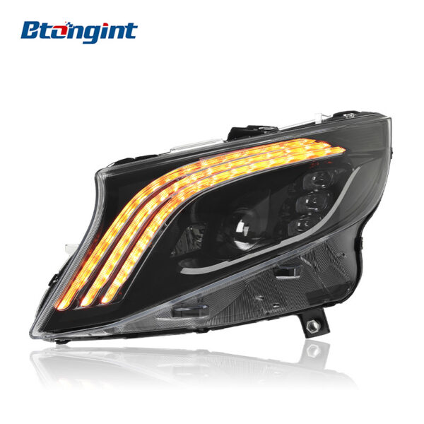 Suitable for Mercedes-Benz Vito W447 2016-2023, modified headlight assembly with LED projector lenses and triple-stripe sequential DRL.