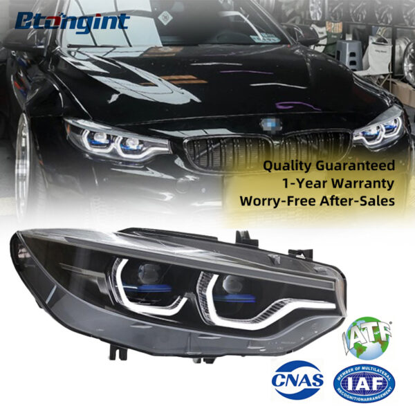 Fits 2013-2020 BMW 4 Series F32, New Style Headlight Assembly with LED Lens, Scoop DRL and Turn Signal