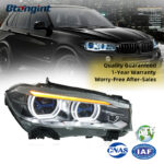 Fits 2014-2018 BMW X5 F15, Headlight Assembly with Blue Frame, LED Lens, DRL & Turn Signal