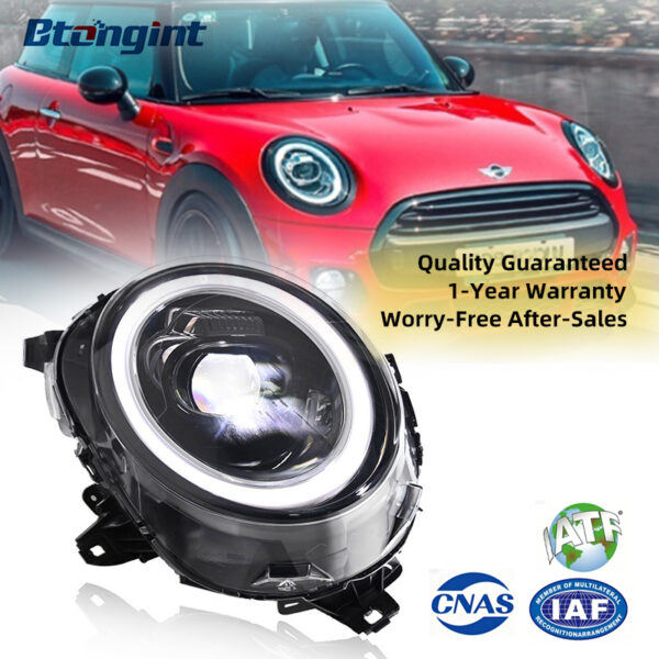Fits 2014-2021 BMW MINI F55 F56. New upgraded headlight assembly with LED daytime running lights, turn signals and projector lenses.