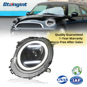 Fits 2007-2013 BMW MINI R56, Headlight Assembly Upgrade with New Style R55/R57 LED DRL & Projector Lens