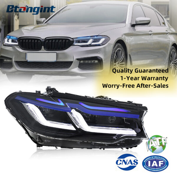 Thunder Style Headlight Assembly with Blue Eyebrow LED DRL, Turn Signal & Projector for 2018-2020 BMW 5 Series G30