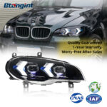 Fits 2007-2013 BMW X5 E70, New Style Headlight Assembly with Dual LED Lenses, LED DRL & Turn Signal