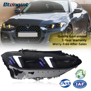 Upgraded M4 Fangs Style Headlight Assembly with LED DRL & Turn Signal Lenses for 2021–2024 BMW 4 Series G22