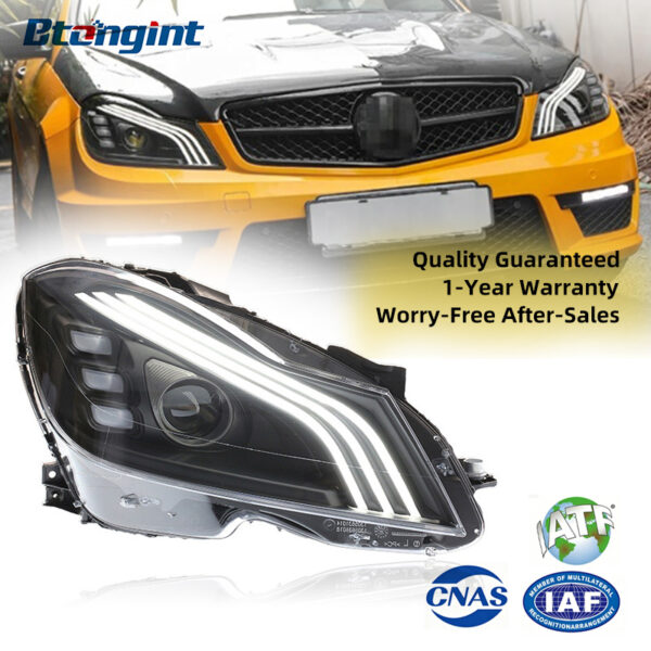For 2011-2014 Mercedes-Benz C-Class W204 Headlight Assembly Retrofit, Maybach Style Triple-Strip LED Lens for C180