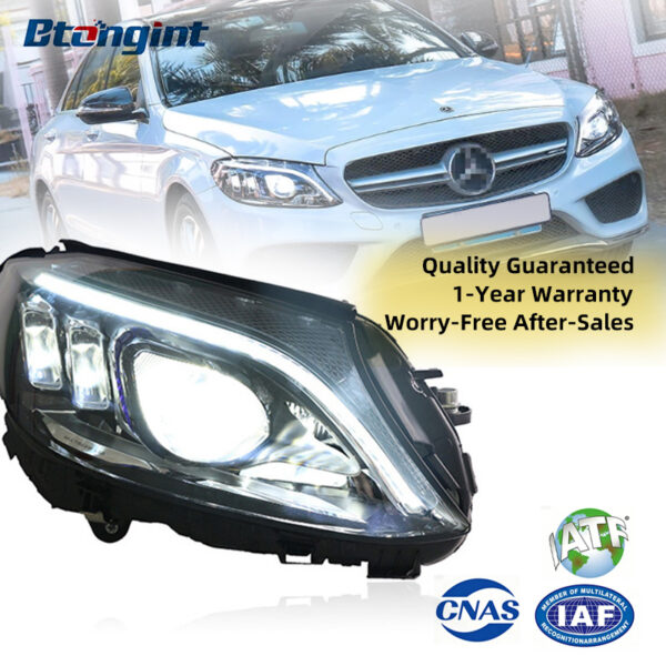 Retrofit New Style Headlight Assembly for 2015-2021 Mercedes-Benz C-Class W205, with LED Daytime Running Lights, Turn Signals and Lenses, Fits C180 (Old Model Upgrade to New Look)