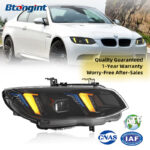 Retrofit Fang Style Headlight Assembly for 2010-2013 BMW 3 Series E93, Featuring LED daytime running light, turn signal and optical lens